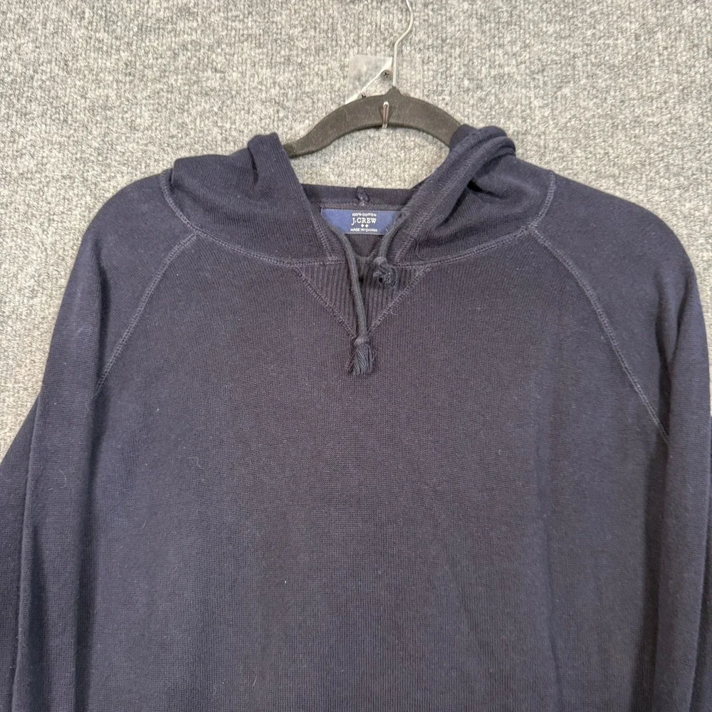 J Crew Hoodie Mens Large Navy Blue Cotton Knit Pullover Lightweight Pouch Pocket